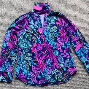 Lilly Pulitzer Chilly Lilly Marlena Button Down Aegean Navy Calypso Coast M NWT